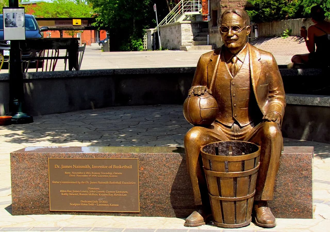 Sculpture Dr. James Naismith, Inventor of Basketball, sculptor: Elden Tefft, Lawrence, Kansas, dedicated 23 July 2011
