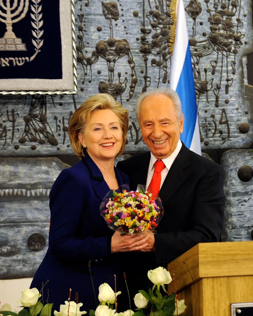 U.S. Secretary of State Hillary Rodham Clinton with the President of Israel, Shimon Peres, at the President's Residence, Jerusalem March 3, 2009. [State Departm