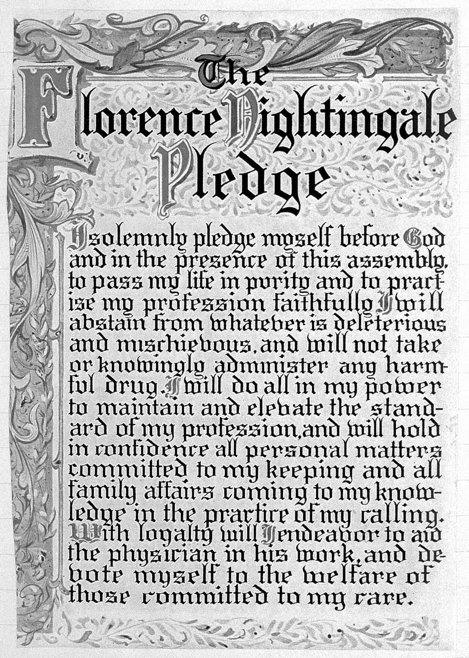 This pledge has to be taken by every Canadian Nurse at the end of her training. Wellcome Images Keywords: Florence Nightingale