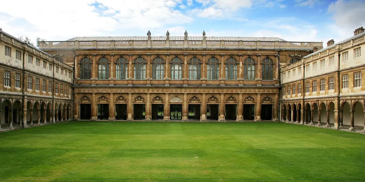 View of the Wren Library at Nevile's Court of Trinity College, Cambridge University.