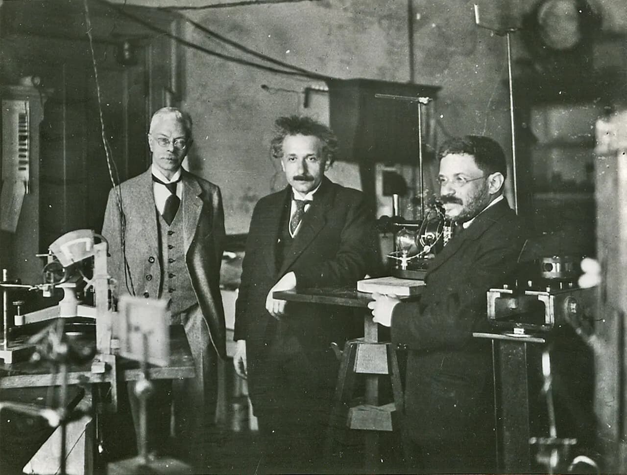 Einstein visiting Amsterdam's experimental physicist Pieter Zeeman (left), with his friend Paul Ehrenfest. (around 1920)