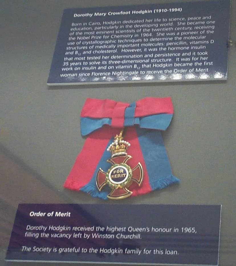 The Order of Merit insignia of Dorothy Hodgkin, displayed at the Royal Society in London, 20 April 2004.