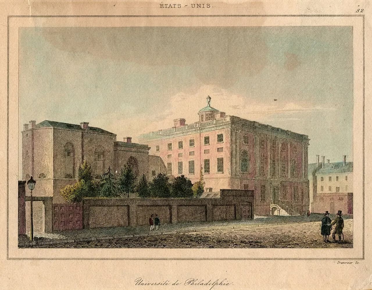 Ninth Street campus of the University of Pennsylvania (1802-1829), Ninth Street campus of the University of Pennsylvania (1802-1829), hand colored steel engravi
