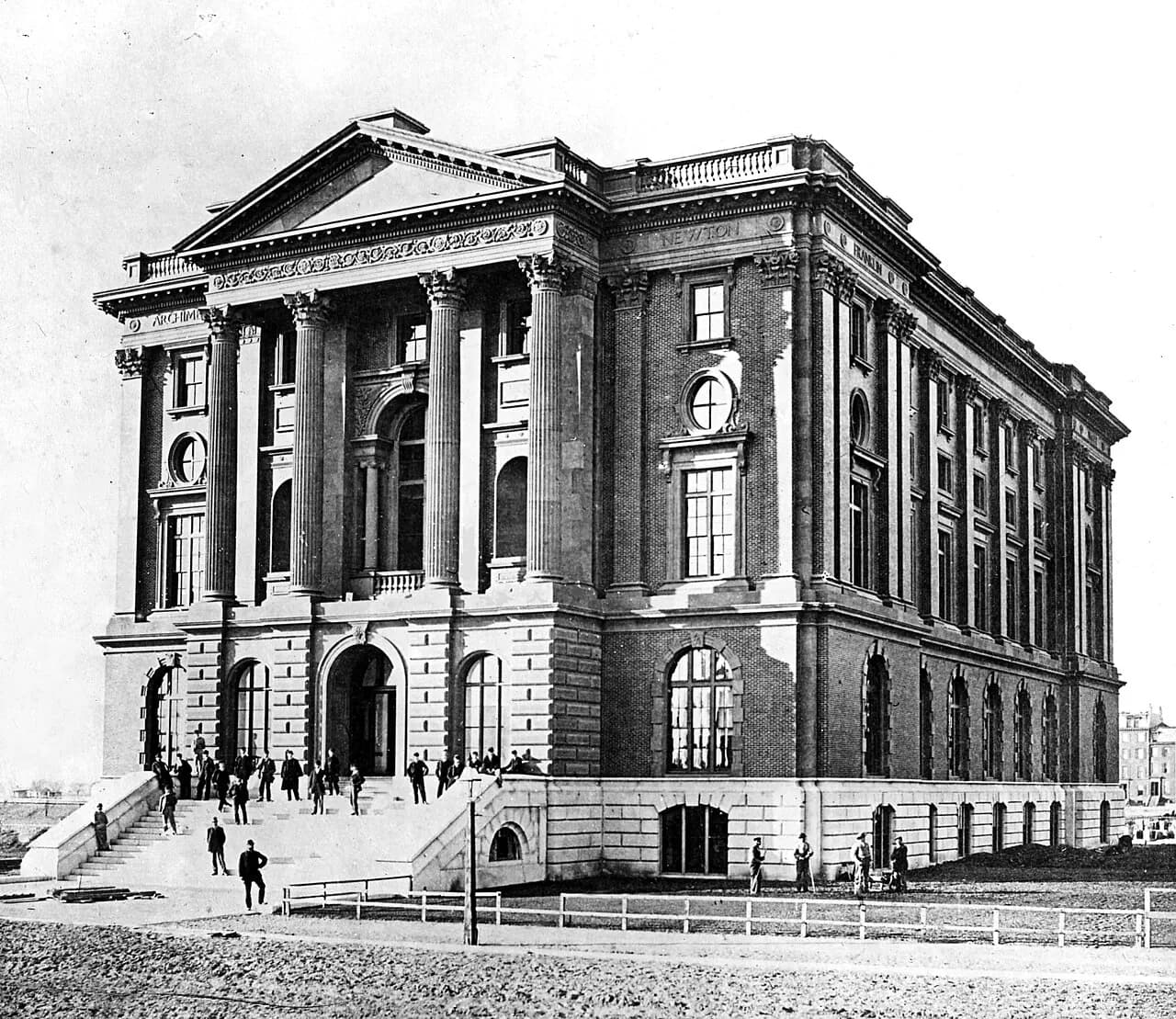 The Rogers Building (Building 2) viewed from south on Boylston Street, the first building on Boston's former campus on Copley Square, Boston. Captioned "The Las