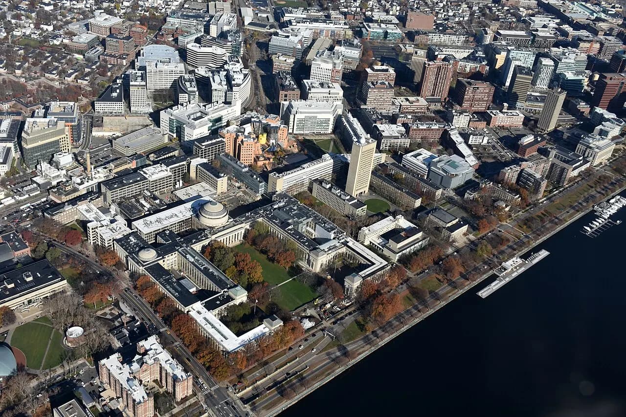 Aerial view of the East Campus of the Massachusetts Institute of Technology (MIT) along the Charles River