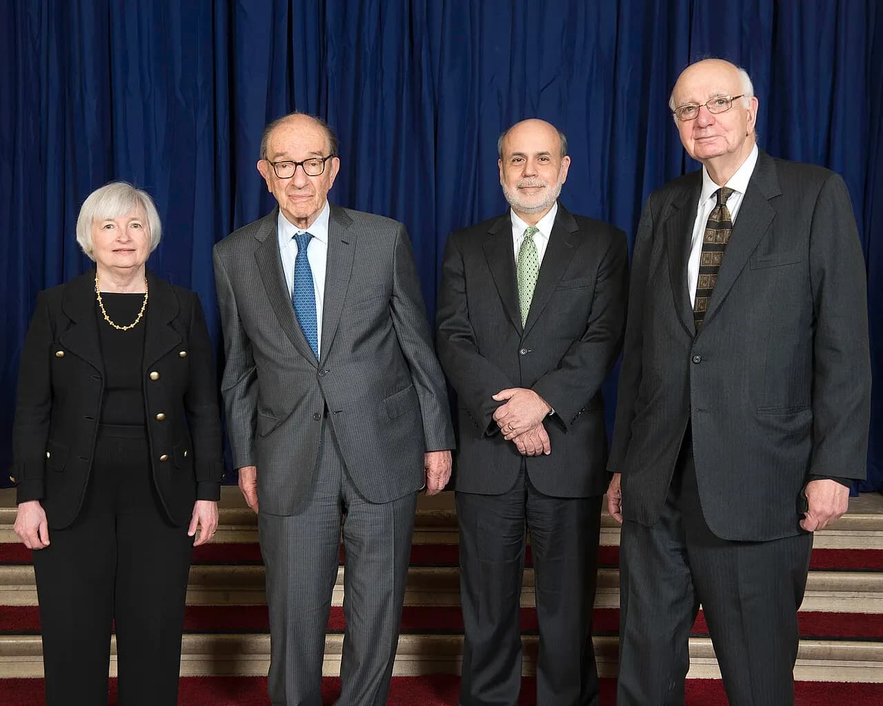 Current and Former Chairmen and then Vice Chair (Left to Right: Janet L. Yellen; Alan Greenspan; Ben S. Bernanke; Paul A. Volcker)